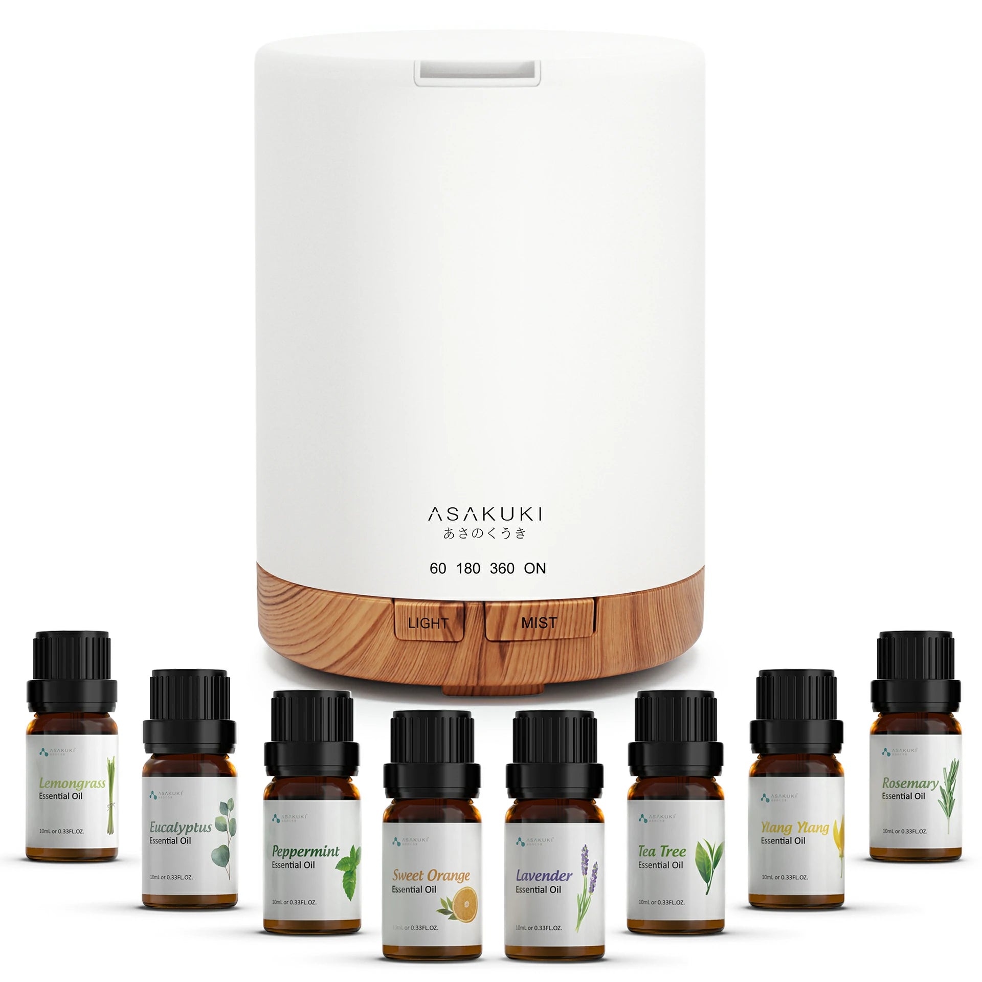 Dew Plus Light Wood Diffuser with 6Pcs*10ml Essential Oil Gift Set