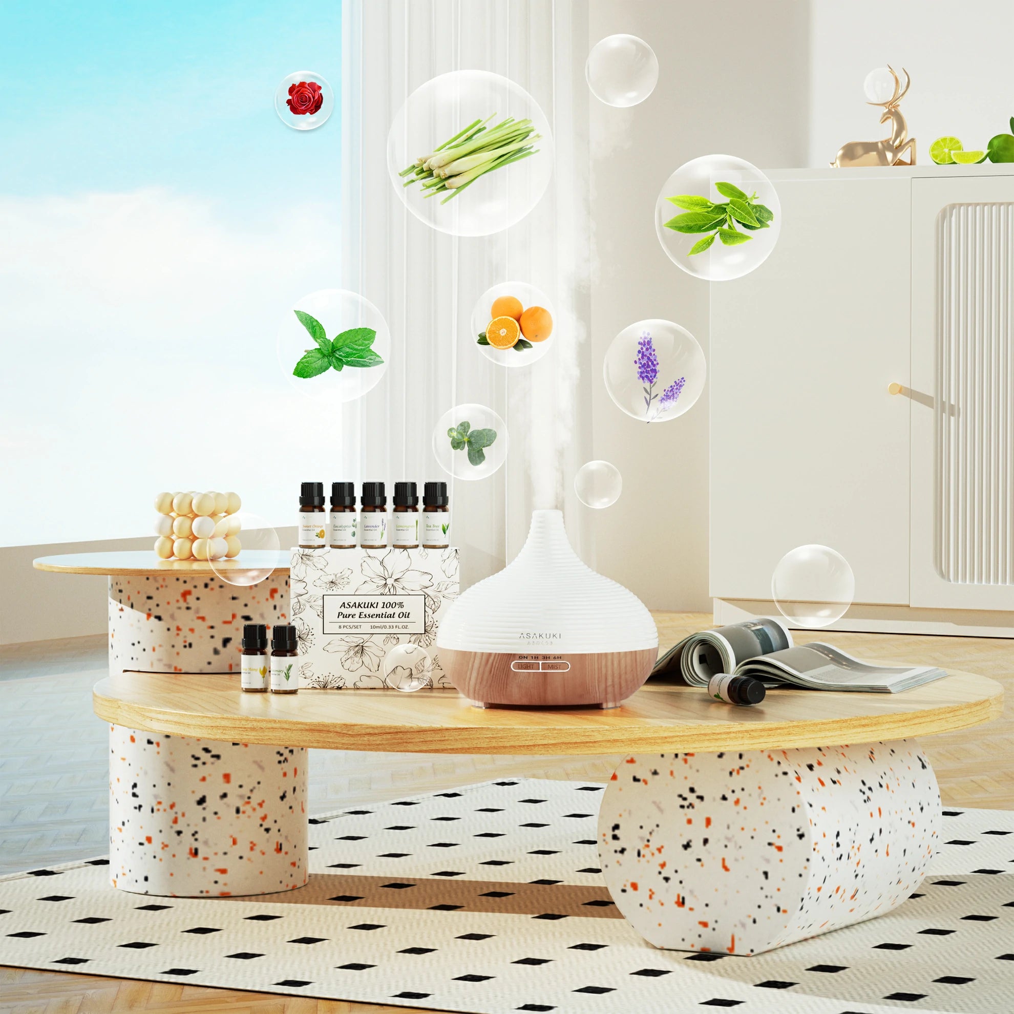 Spring Light Wood Diffuser with 8pcs*10ml Oils