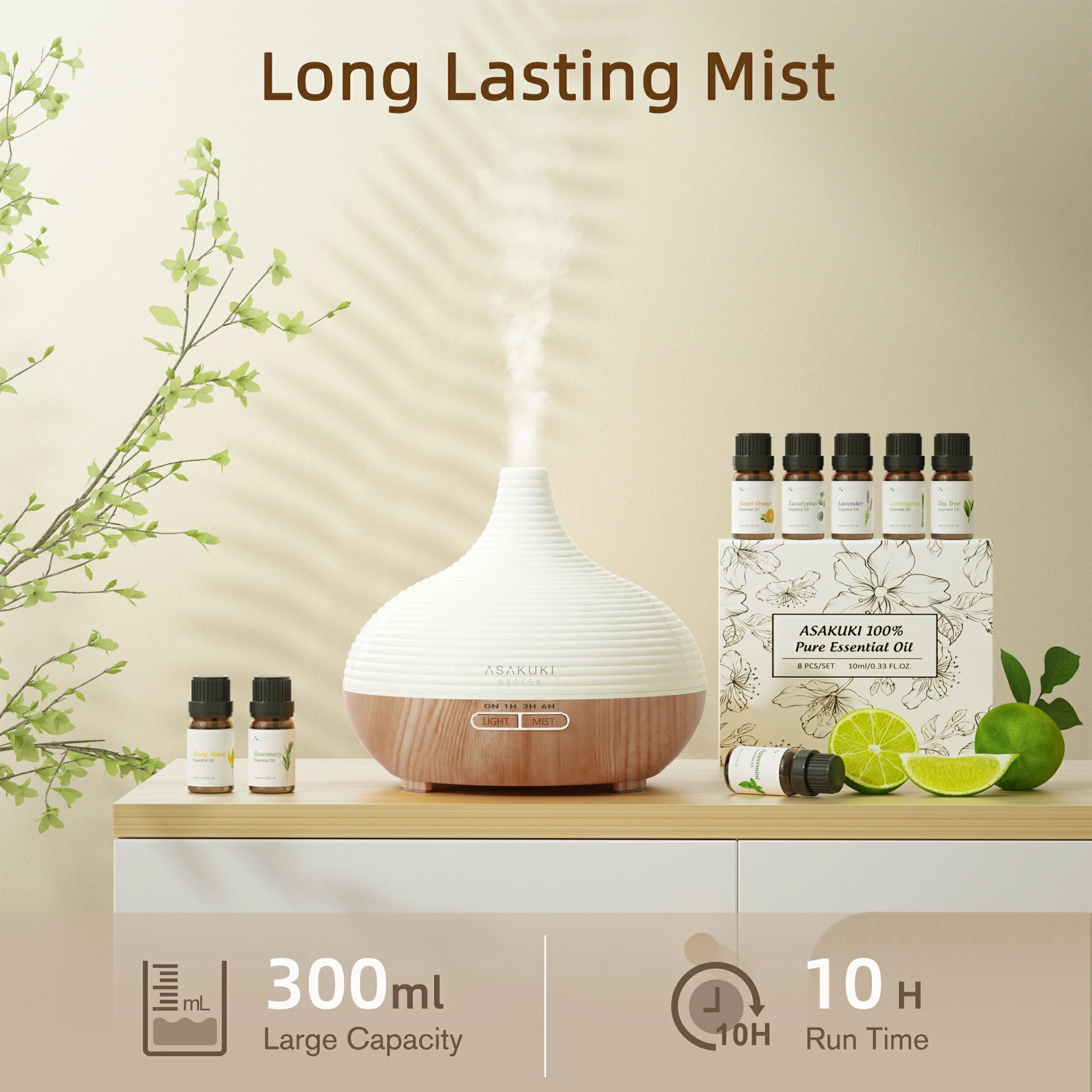 Spring Light Wood Diffuser with 8pcs*10ml Oils