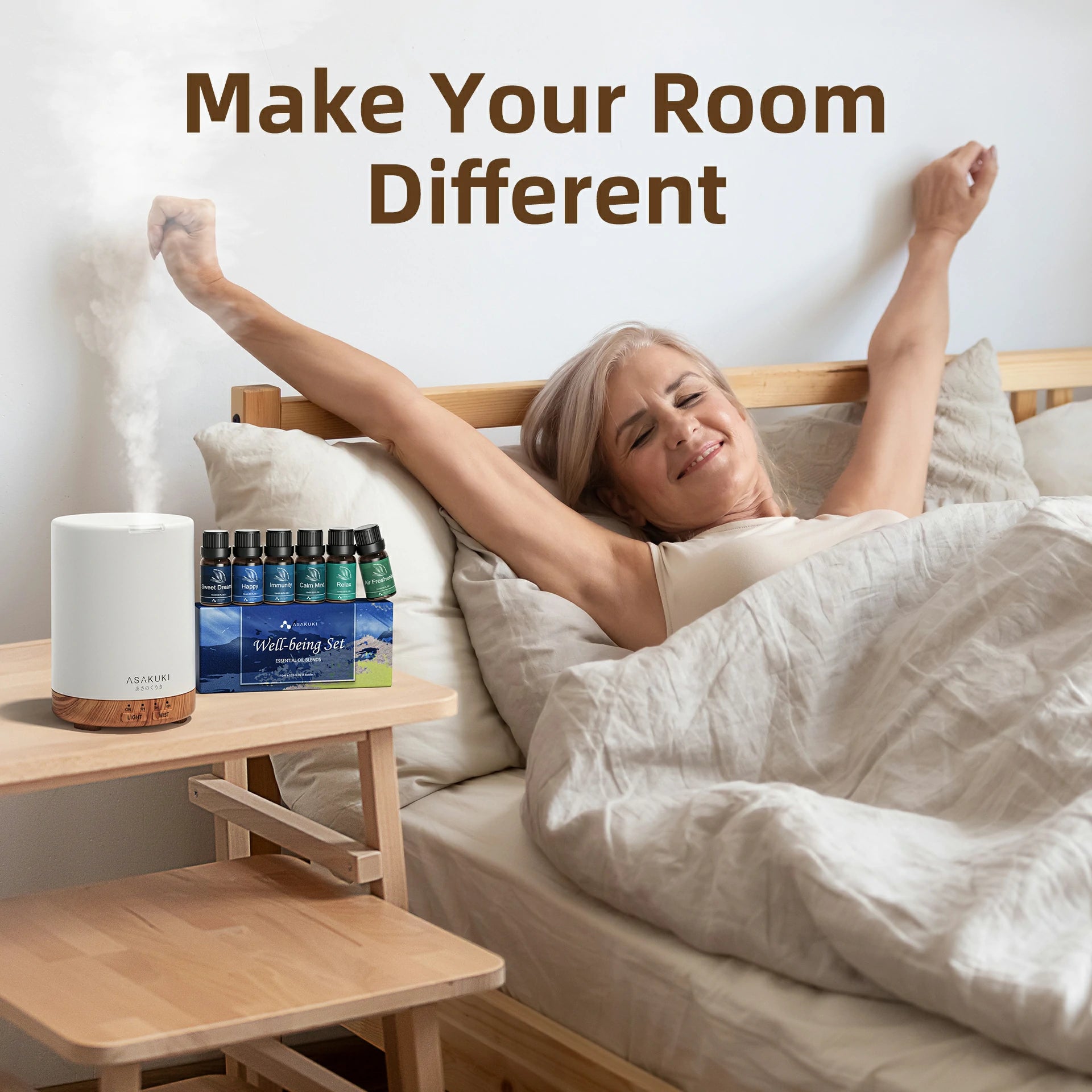Dew Plus Light Wood Diffuser with 6Pcs*10ml Essential Oil Gift Set