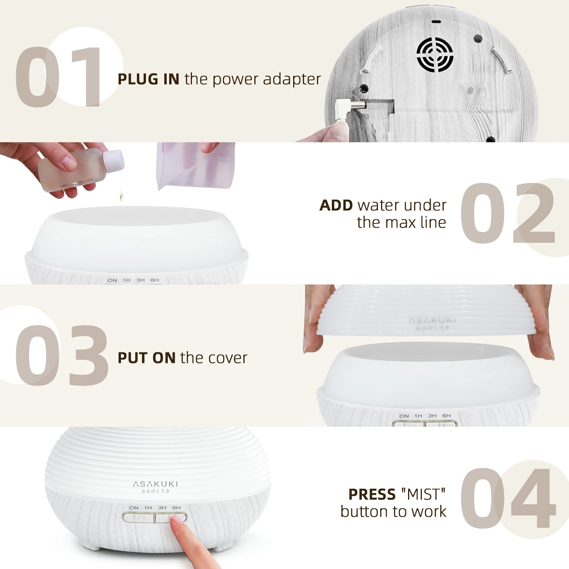 Spring White Wood Diffuser with 8pcs*10ml Oils