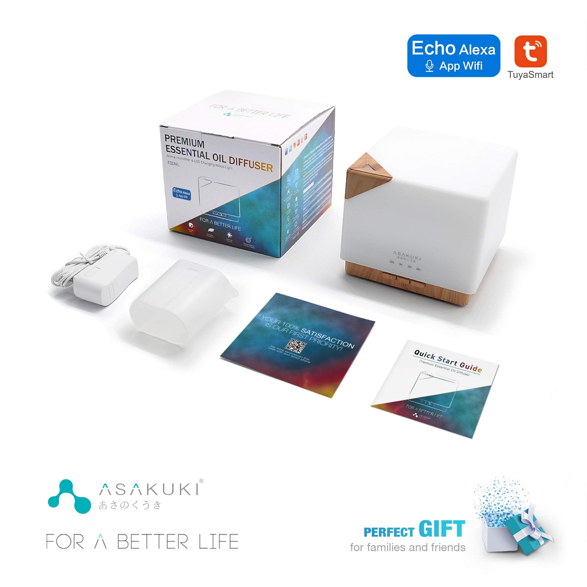 Cube Light Wood Smart WiFi Essential Oil Diffuser - Asakuki