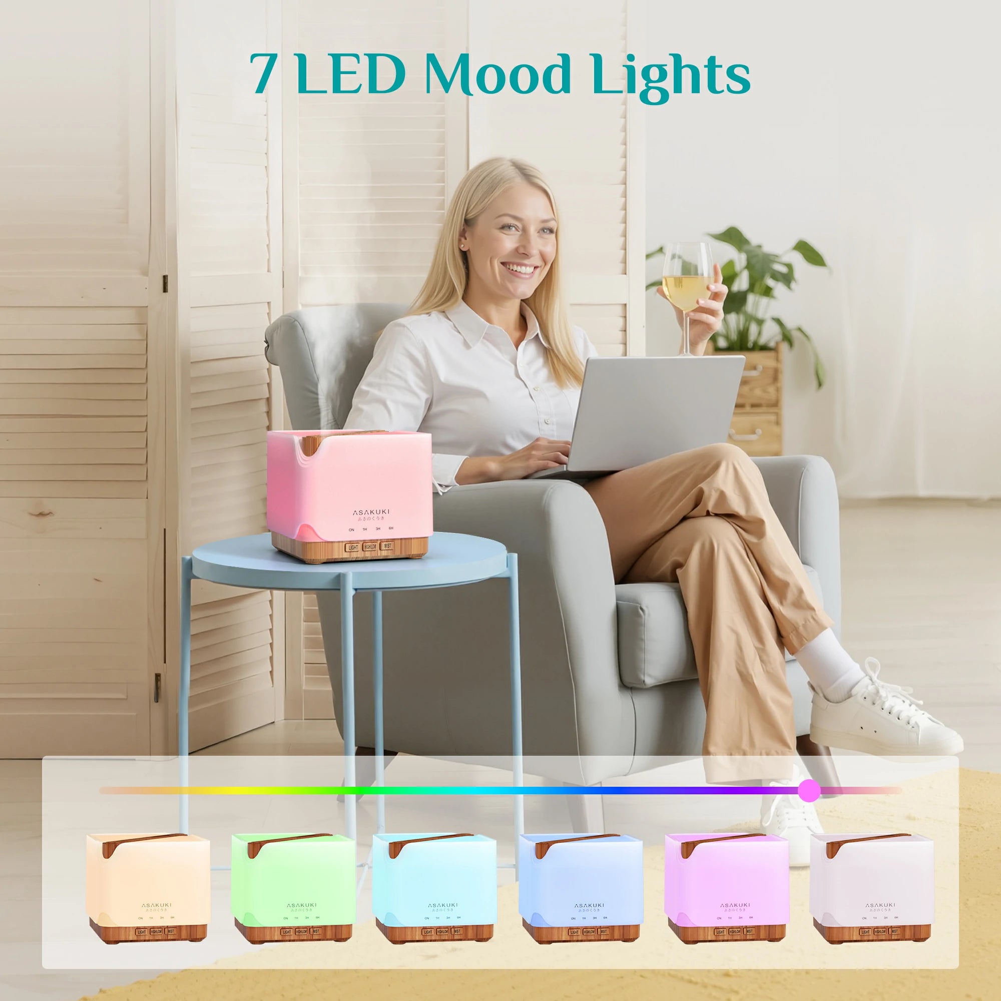 UPGRADE Cube Light Wood Essential Oil Diffuser with 6*10ml Oils