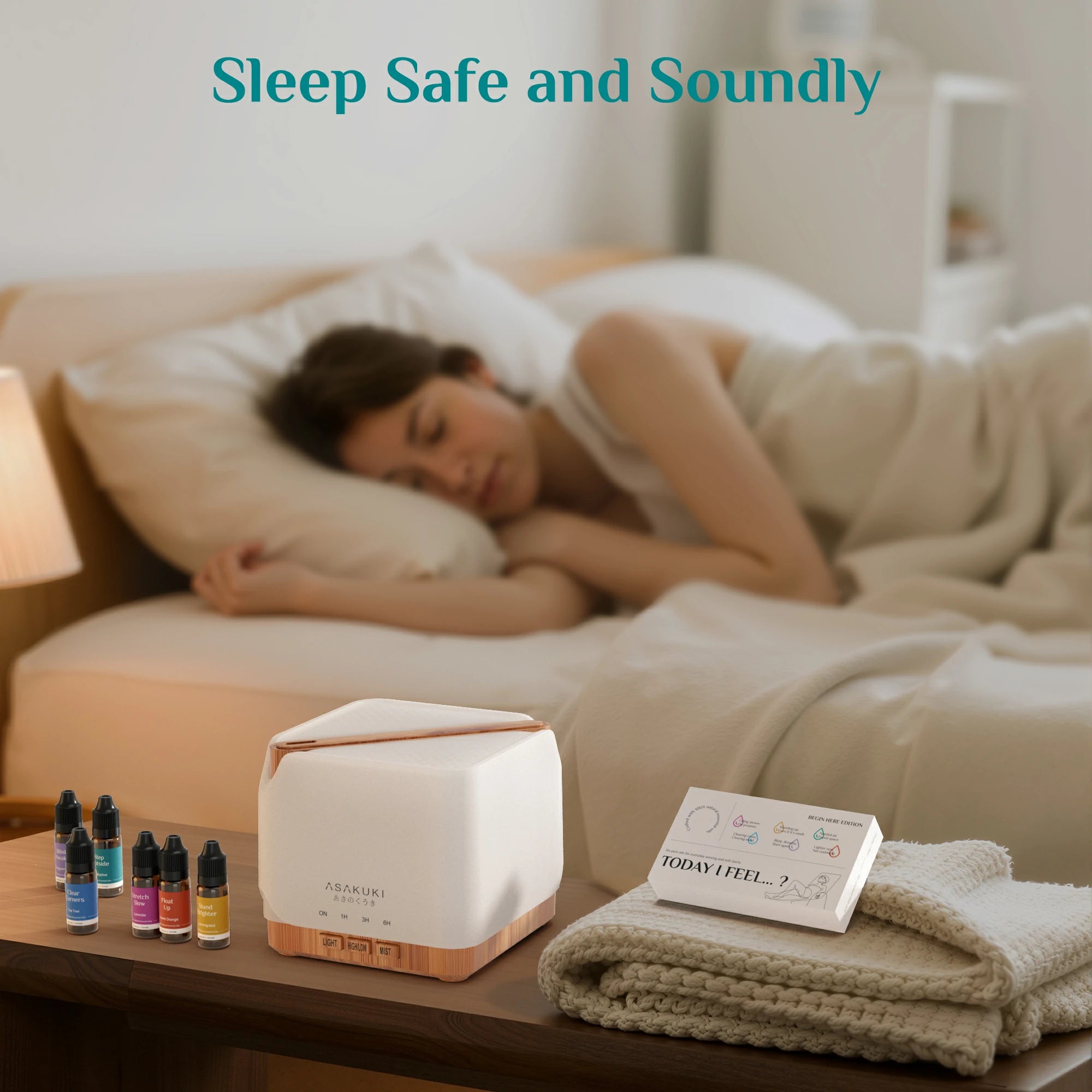 UPGRADE Cube Light Wood Essential Oil Diffuser with 6*10ml Oils