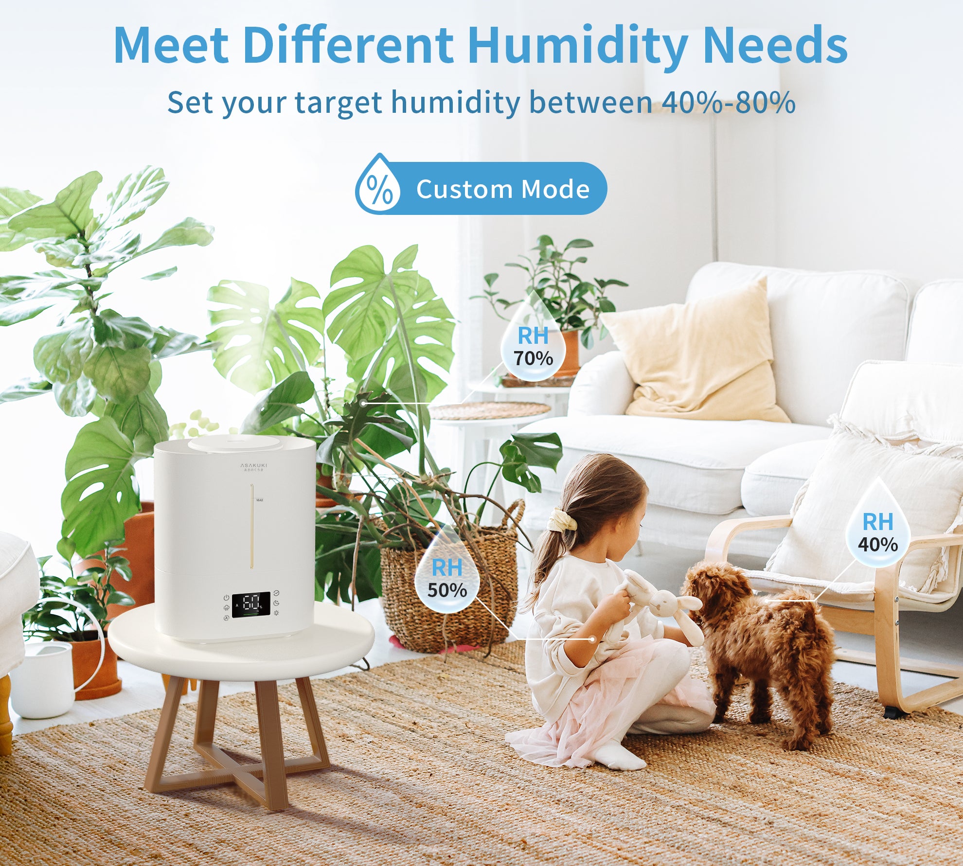 ASAKUKI 4L Top Fill Cool Mist Ultrasonic Humidifier - Asakuki