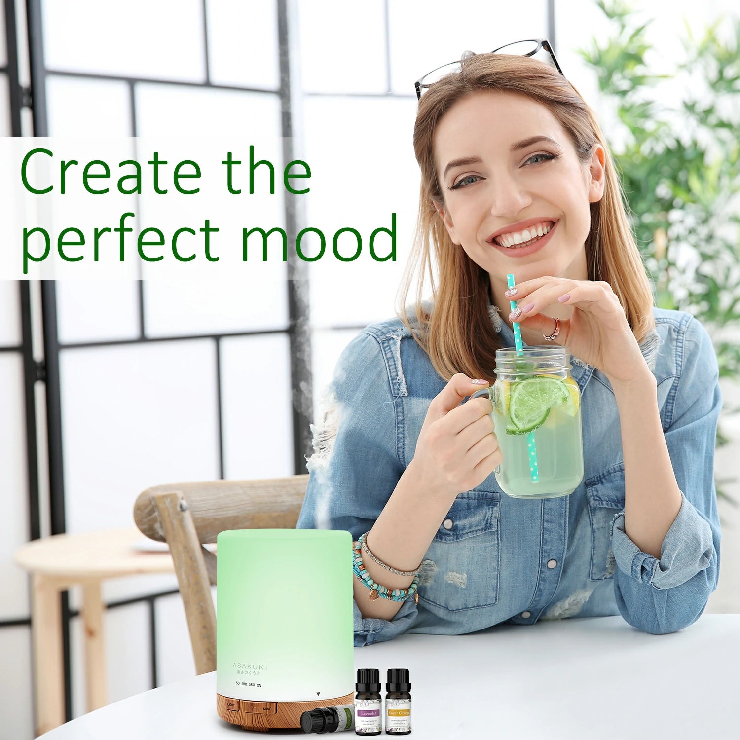 Dew Plus Light Wood Diffuser with 6Pcs*10ml Essential Oil set