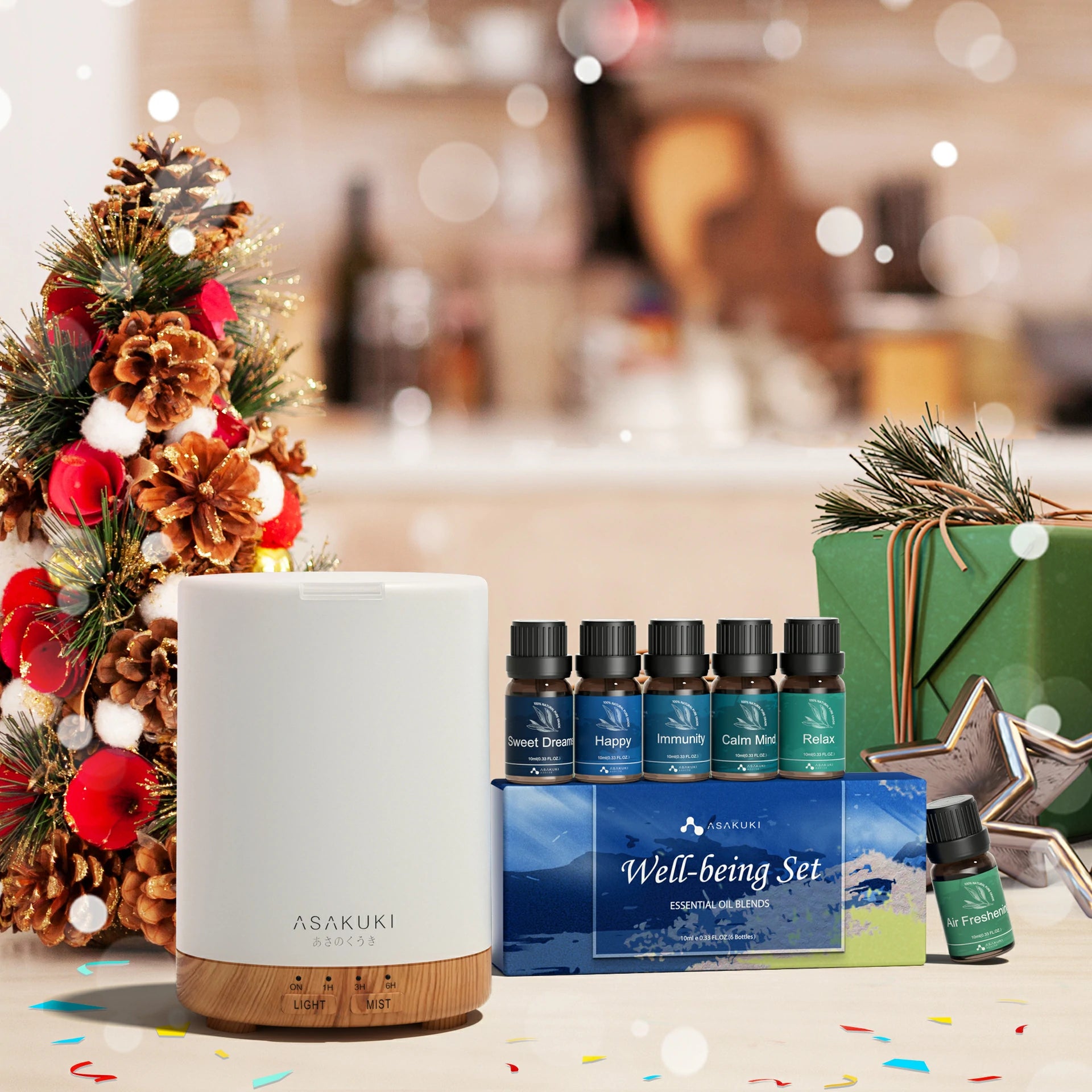 Dew Plus Light Wood Diffuser with 8Pcs*10ml Essential Oil Gift Set
