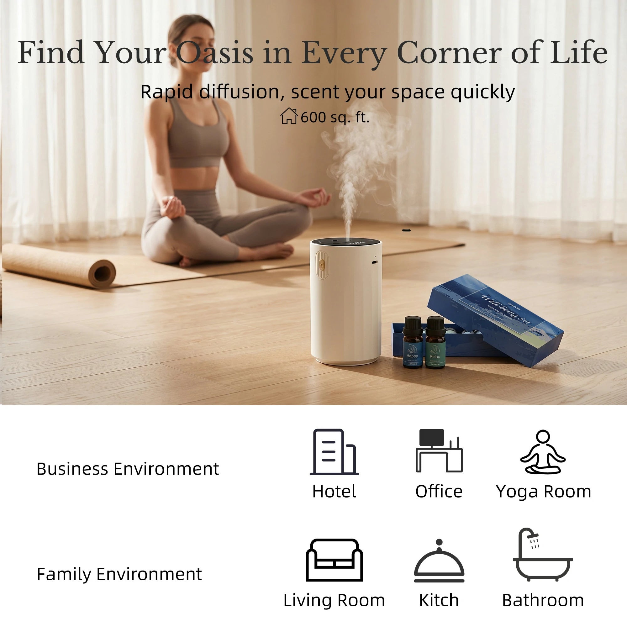 Waterless Essential Oil Diffuser with 6 × 10ml Well-Being Essential Oils