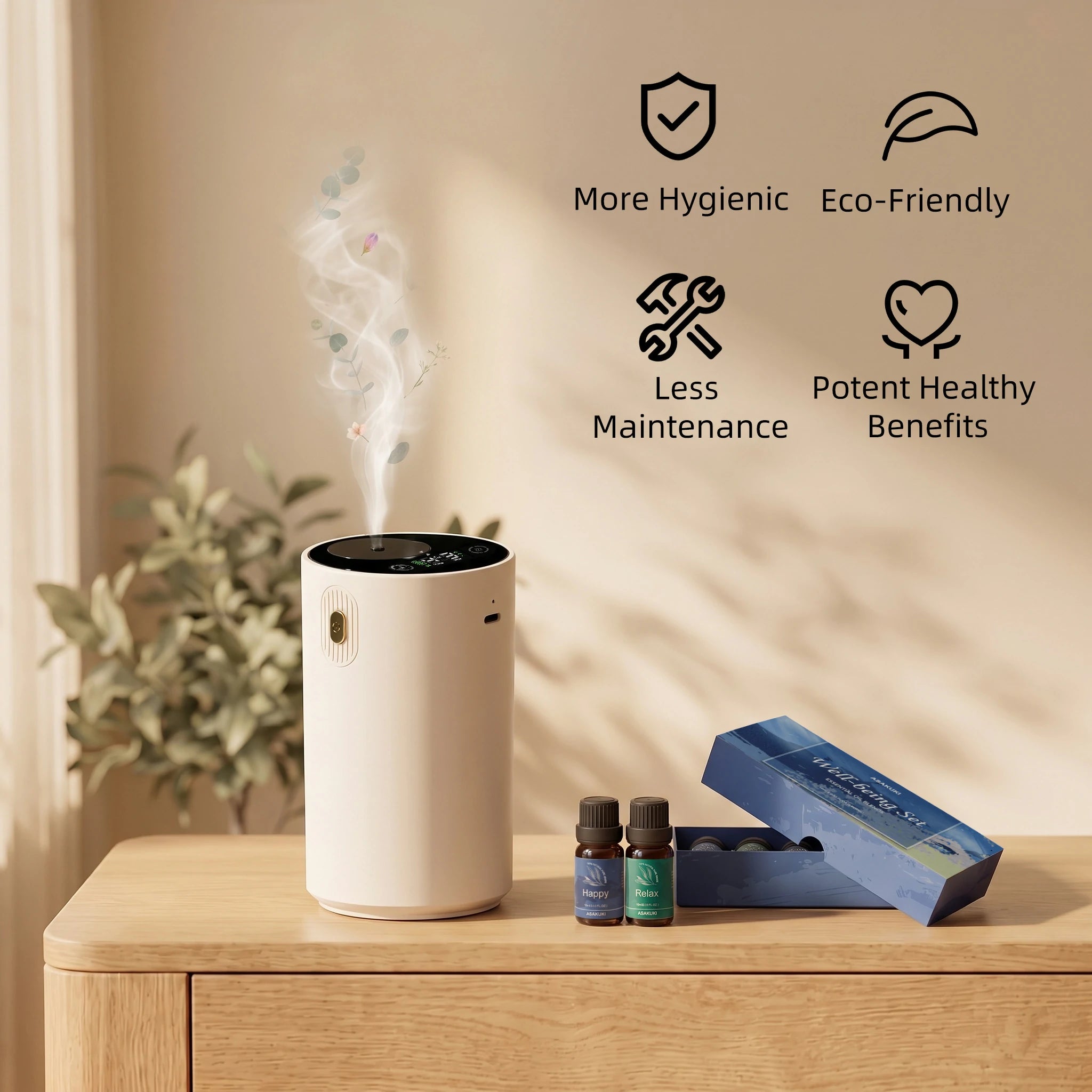 Waterless Essential Oil Diffuser with 6 × 10ml Well-Being Essential Oils