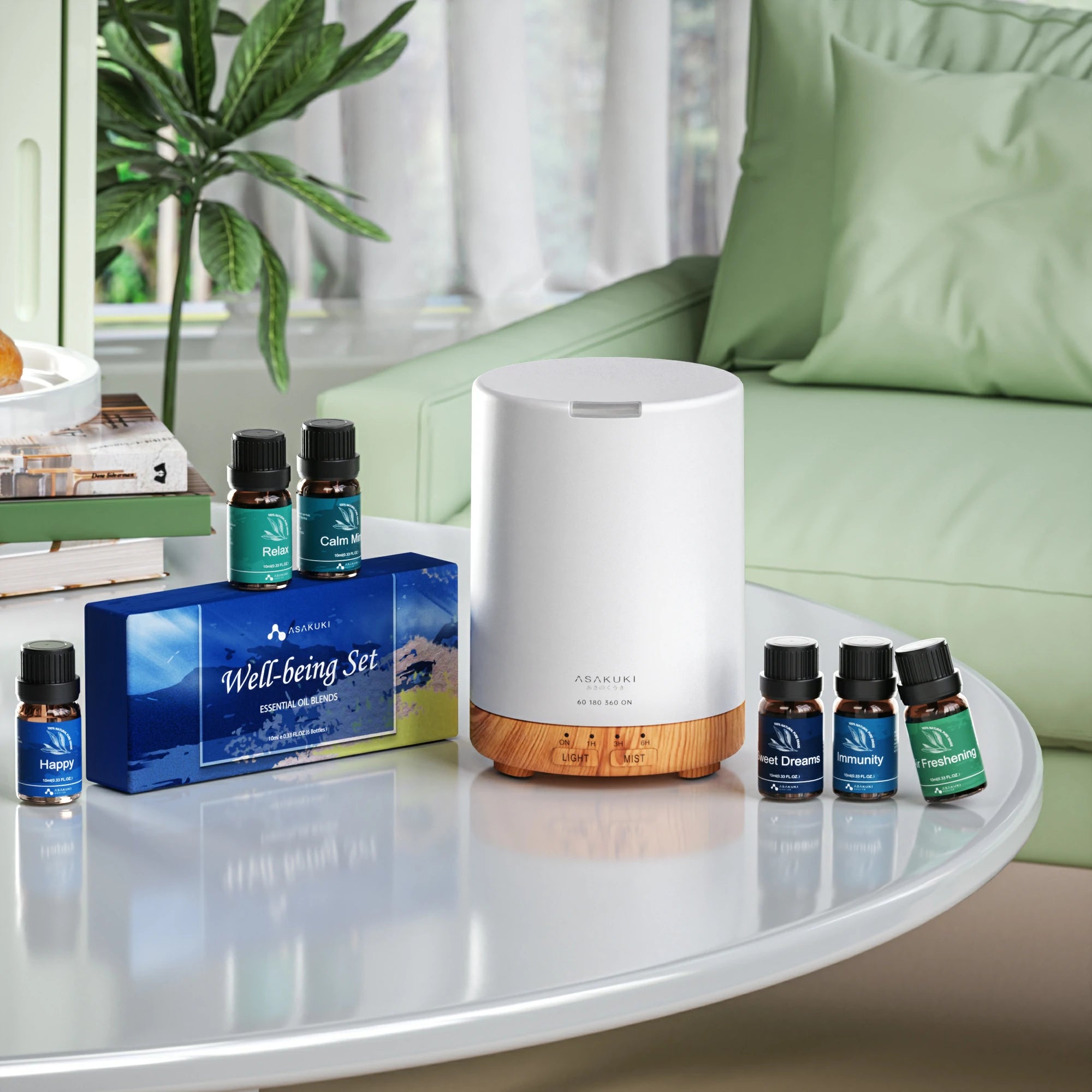 Dew Plus Light Wood Diffuser with 8Pcs*10ml Essential Oil Gift Set