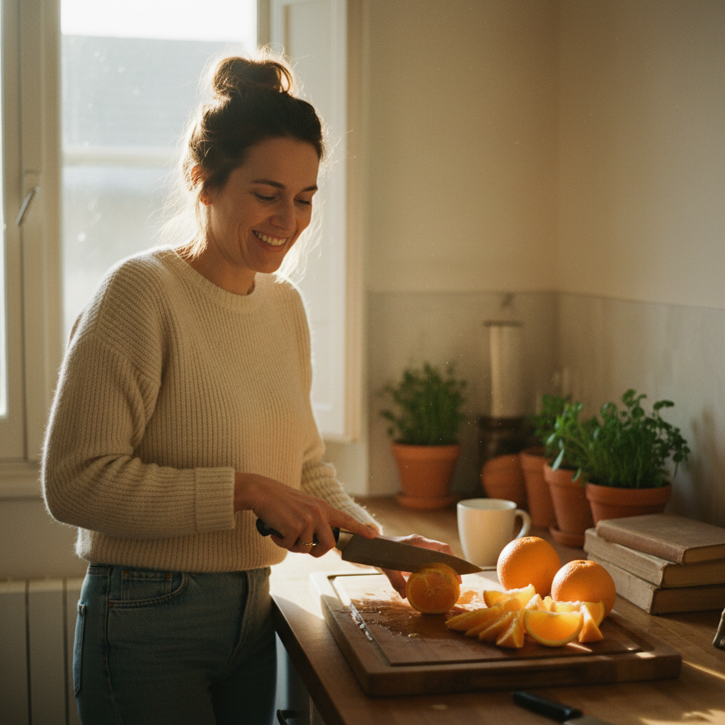 Natural Woman Cutting Oranges