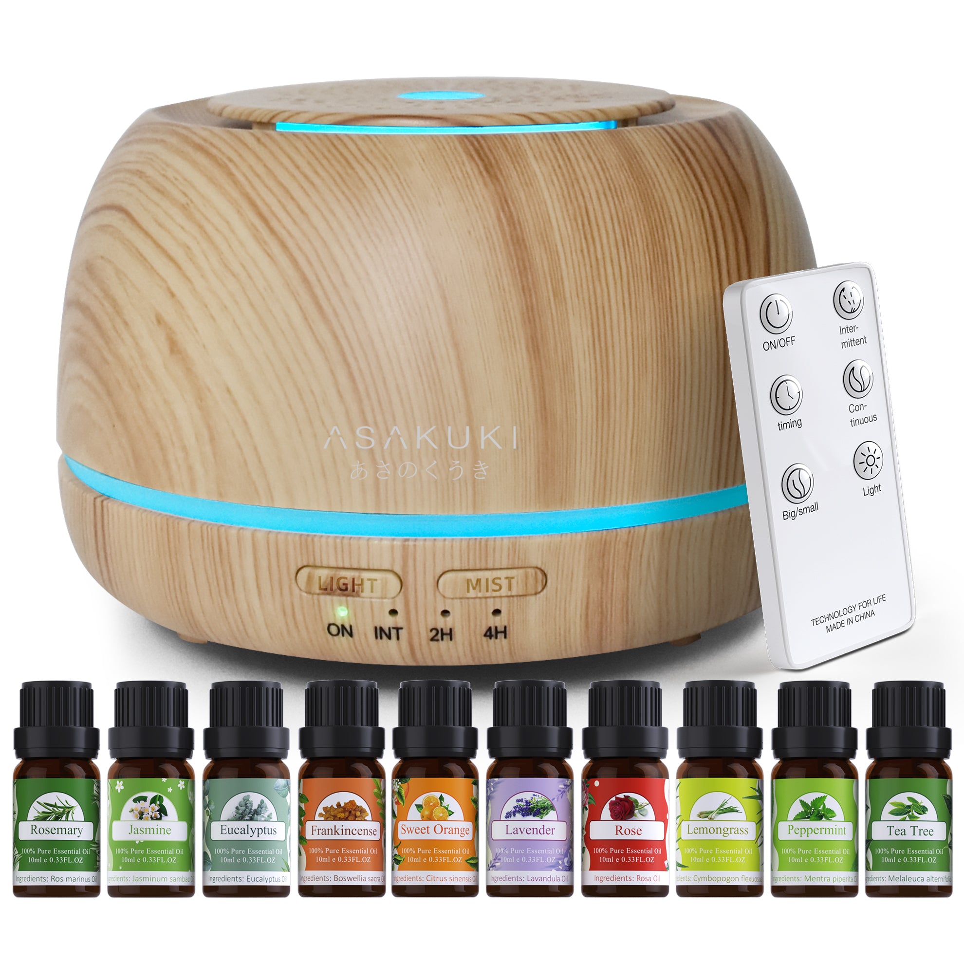ASAKUKI 300ml Essential Oil Diffusers with 10Pcs*10ml Pure Essential Oil Gift Set
