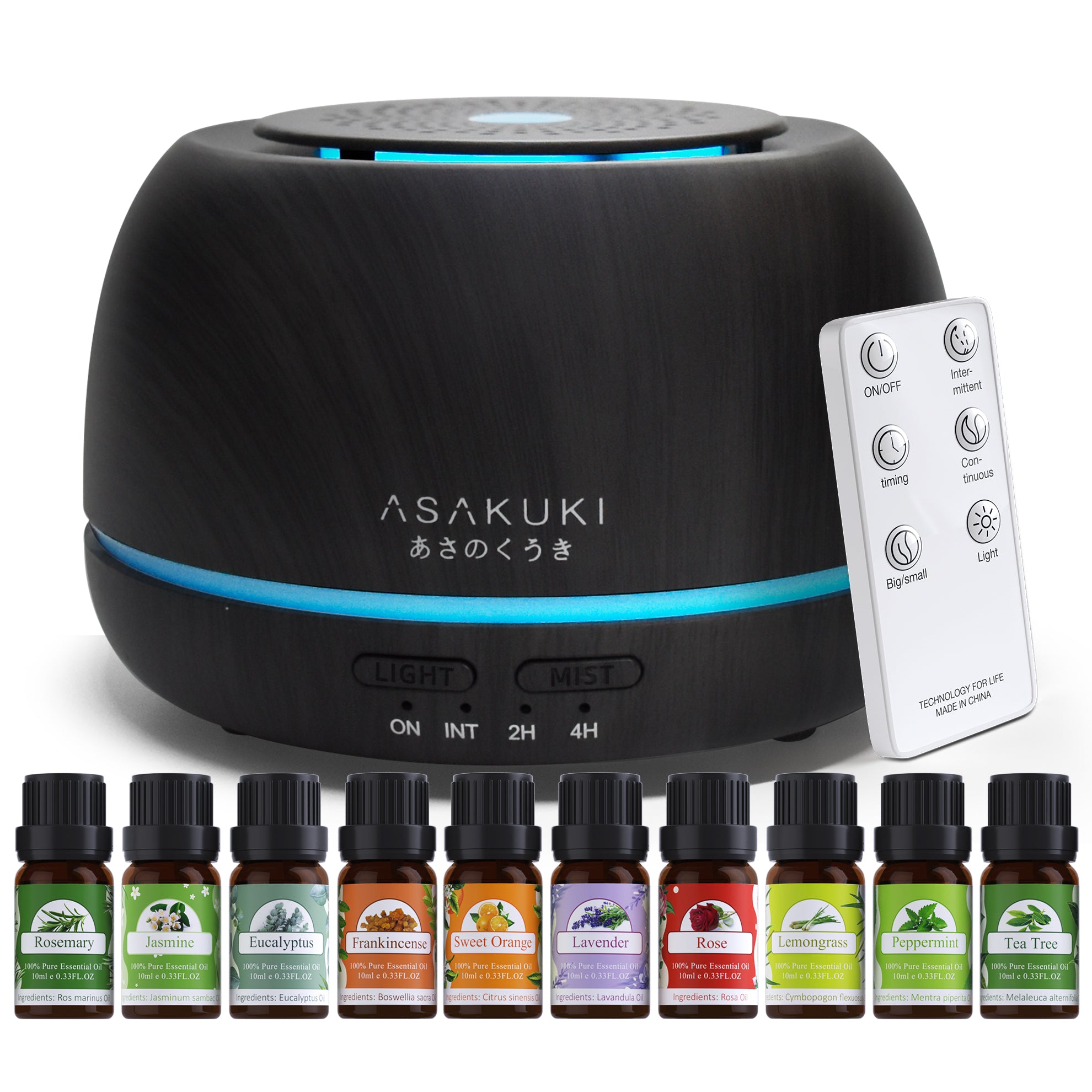 ASAKUKI 300ml Essential Oil Diffusers with 10Pcs*10ml Pure Essential Oil Gift Set
