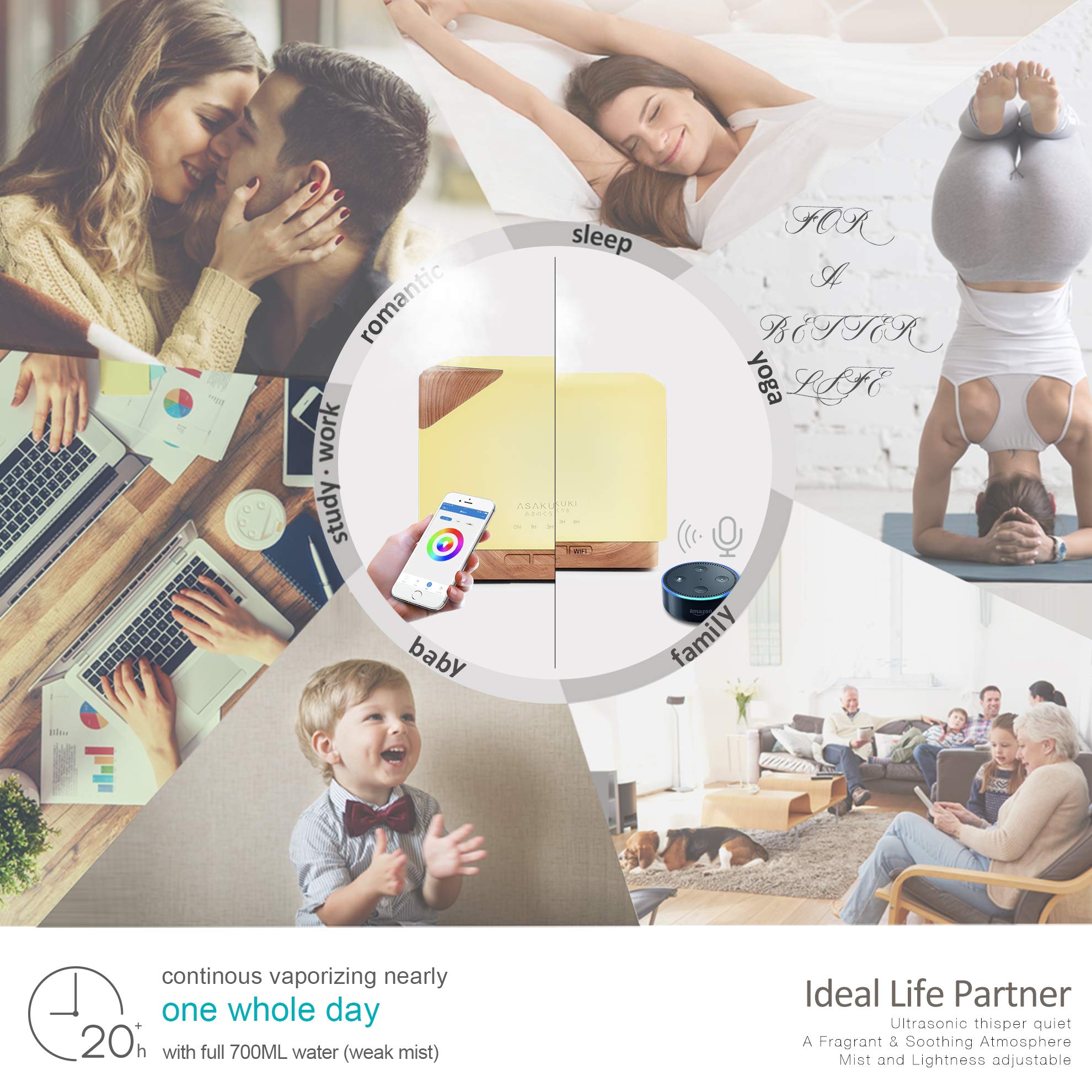 Cube Light Wood Smart WiFi Essential Oil Diffuser - Asakuki