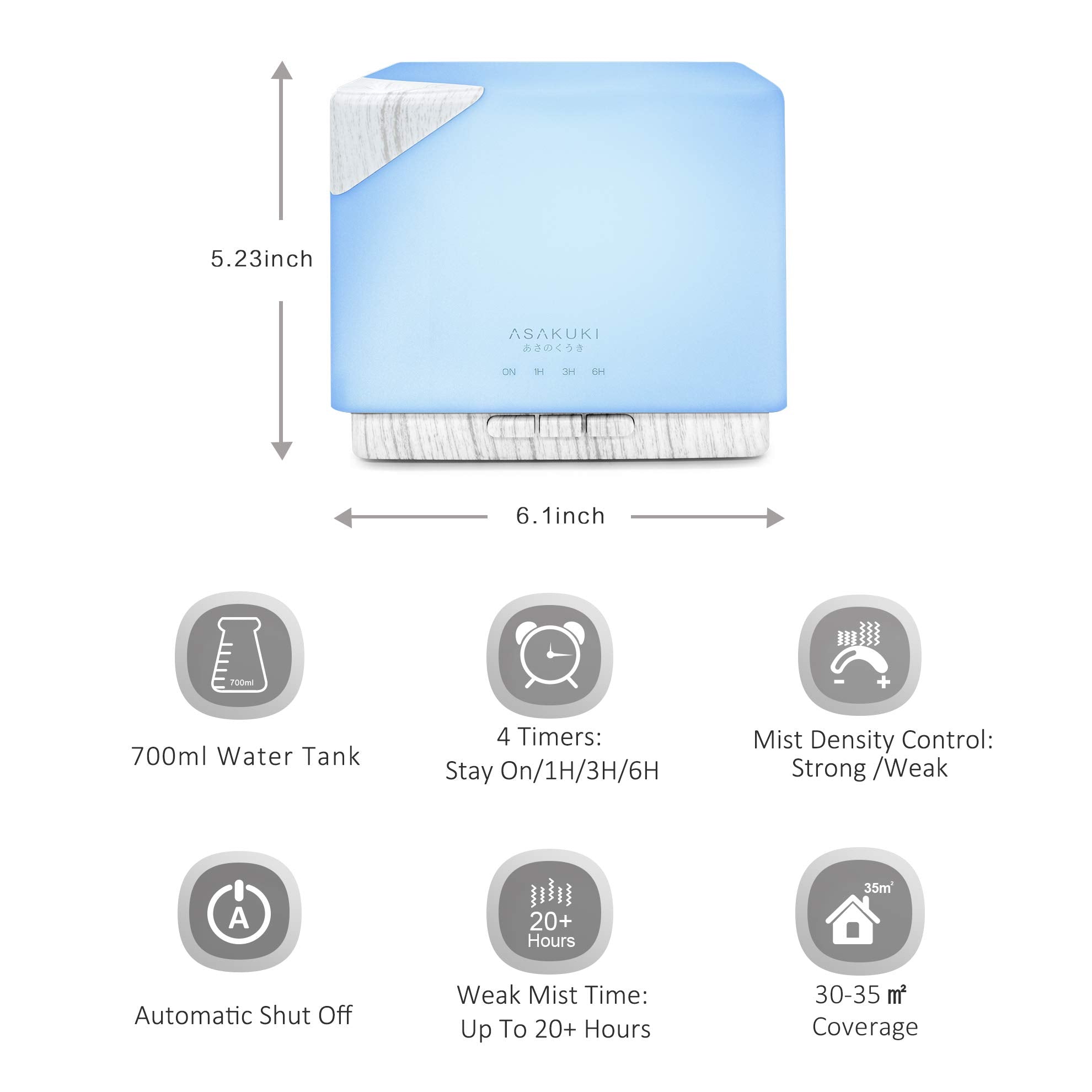 Cube White Wood Essential Oil Diffuser - Asakuki