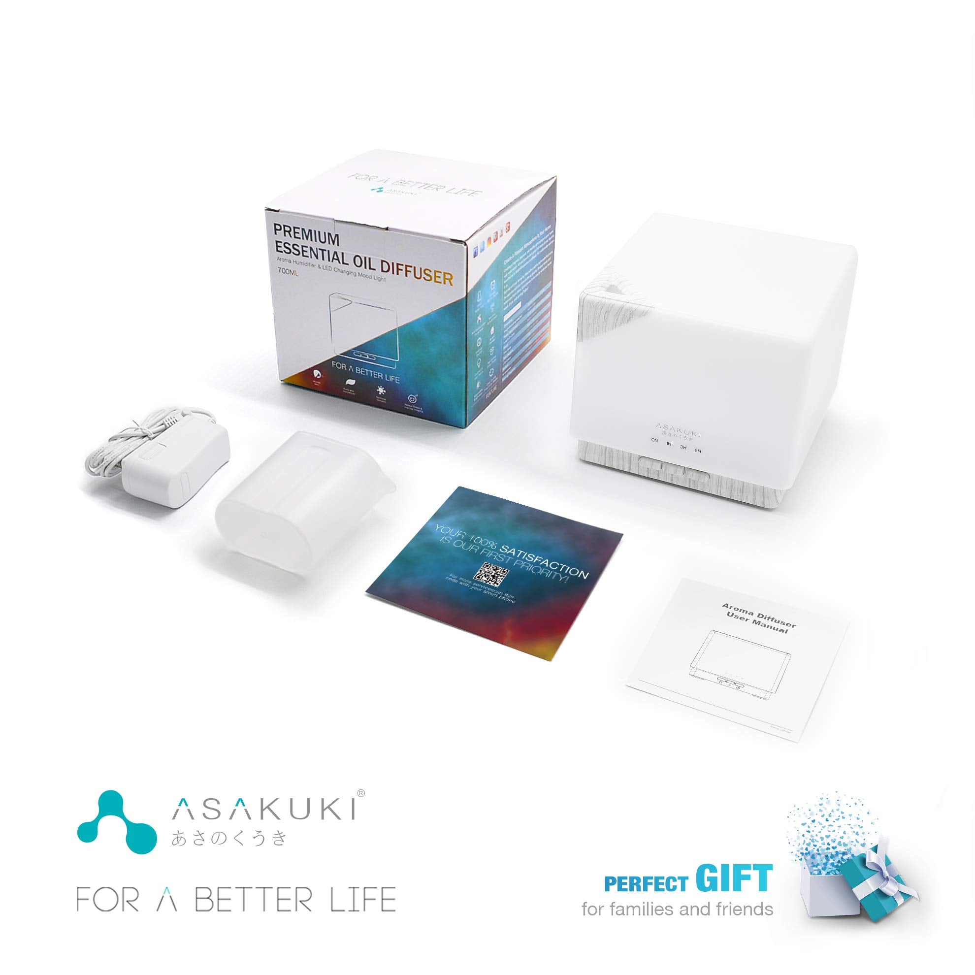 Cube White Wood Essential Oil Diffuser - Asakuki