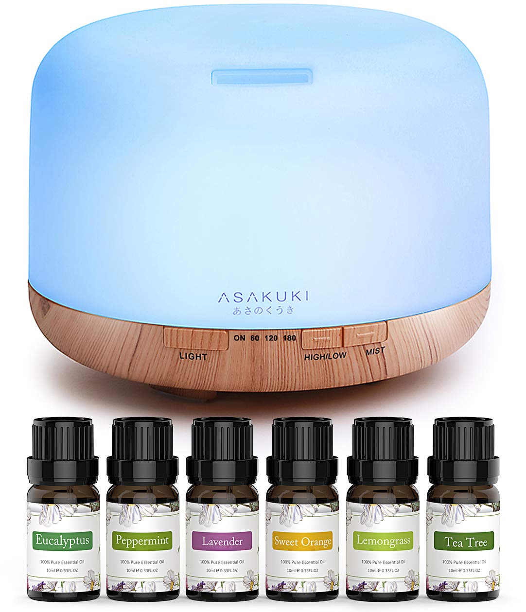 Rock Light Wood+Essential Oil Diffuser with Essential Oils Set